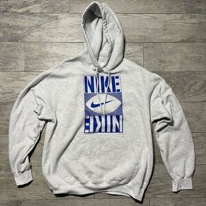 Nike Light Gray Hoodie with Blue Graphic